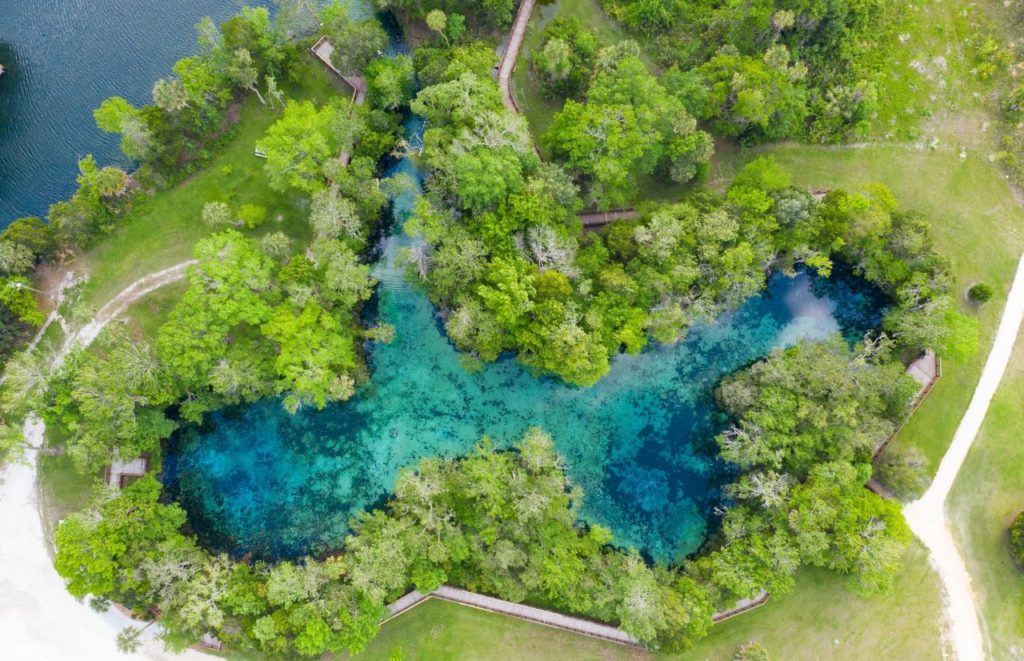 Crystal River Florida Three Sisters Springs Drone Shot. Keep reading to find out more of the best things to do in Florida in the summer. 
