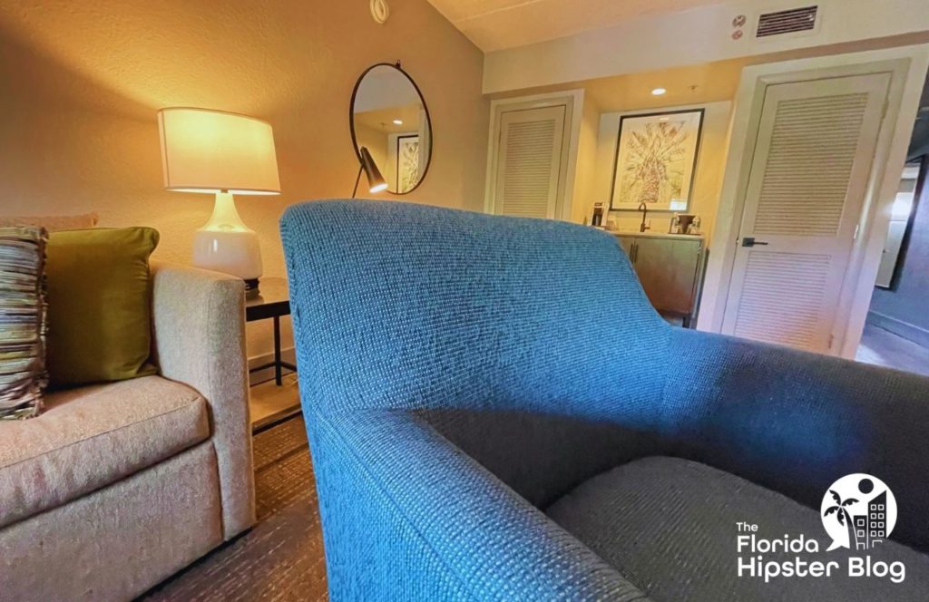 Things to do in Tampa Bay, Florida Hotel Alba. Sitting area with sofa, chairs in a residential style guest room. Keep reading to find out all you need to know about Hotel Alba Tampa. 