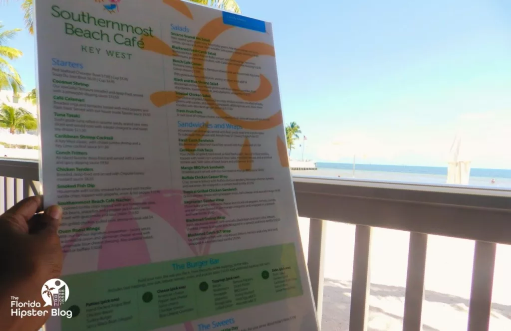 Key West, Florida Southernmost Beach Cafe Menu. One of the best Florida beaches in January.