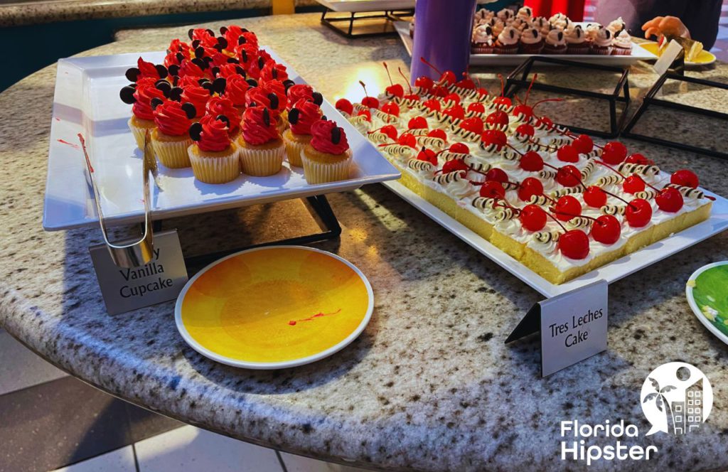 Buffet Food Cupcakes Chef Mickey's Restaurant at Disney's Contemporary Resort. Keep reading to find out things to on Thanksgiving Day in Orlando.  