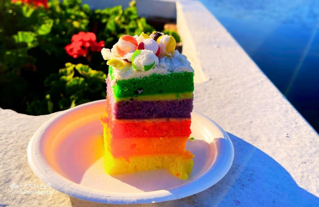 2025 Epcot Festival of the Arts Disney World Rainbow Cake. One of the best things to do in Florida in February.